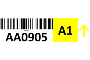 Magnetic rack barcode with check digit and guiding arrow - right side