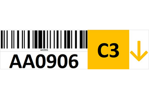 Magnetic rack barcode with check digit and guiding arrow - right side