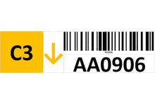 Load image into Gallery viewer, Magnetic rack barcode with check digit and guiding arrow - left side
