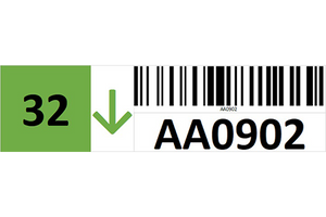 Magnetic rack barcode with check digit and guiding arrow - left side