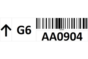 Magnetic rack barcode with guiding arrow and check digit - left side