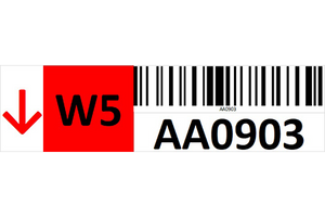 Magnetic rack barcode with guiding arrow and check digit - left side