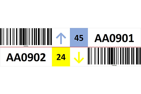 Two magnetic rack barcode with guiding arrow and check digit - middle
